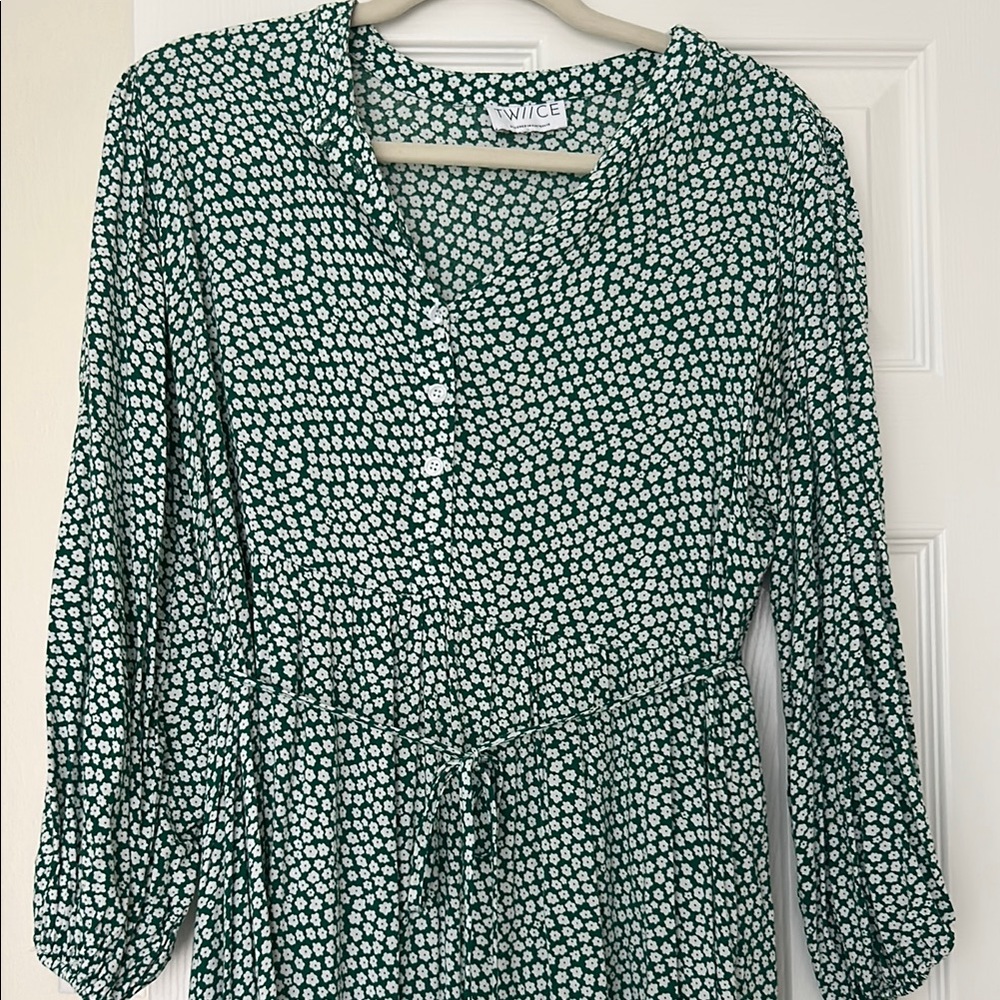 Green and White Patterned Dress